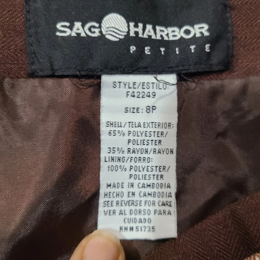 Vintage Sag Harbor Brown Plaid Lined Fringe Blanket Wrap Skirt 8 Petite - Picture 5 of 7